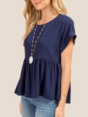 Francesca's Collections Navy Peplum Short Sleeve Blouse